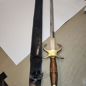 Gold and Brown Sword with Black Sheath Stainless Steel Brass Wood Pakistan